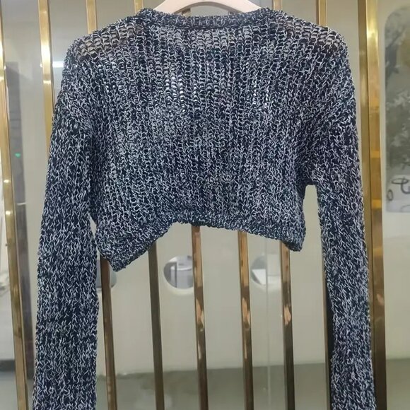 Y2K Black Marled Knitted Long Sleeves Crop Top - Picture 2 of 5